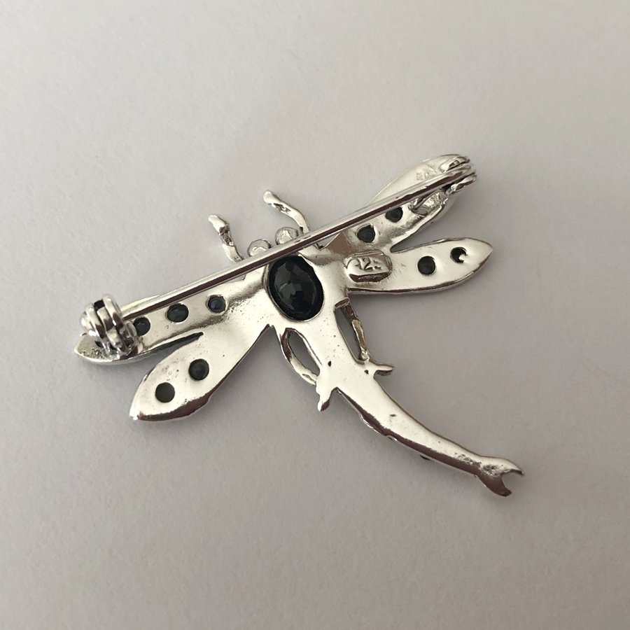 Silver Dragonfly Brooch with Sapphire Libelula Safiro