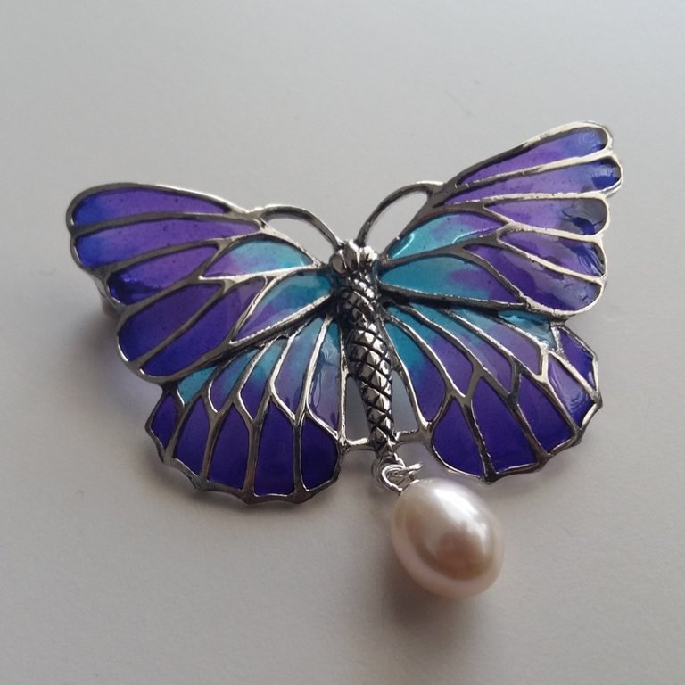 Stained Glass Brooch Mariposa Azul