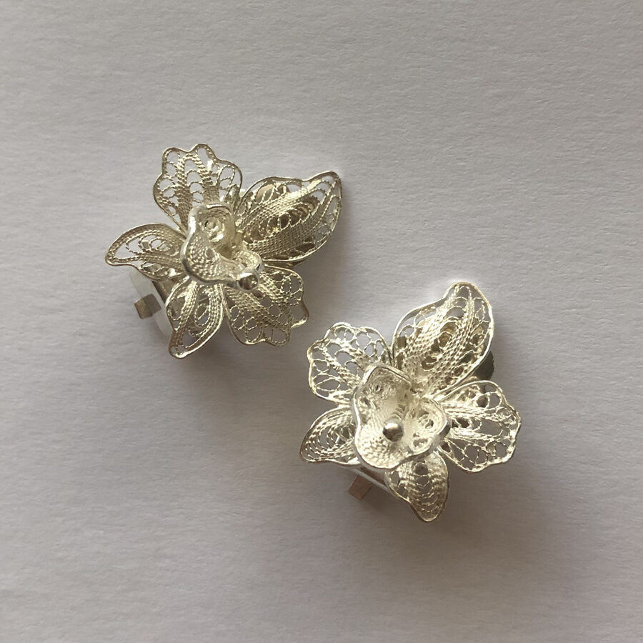 Silver Clip-On Earrings Orquideas