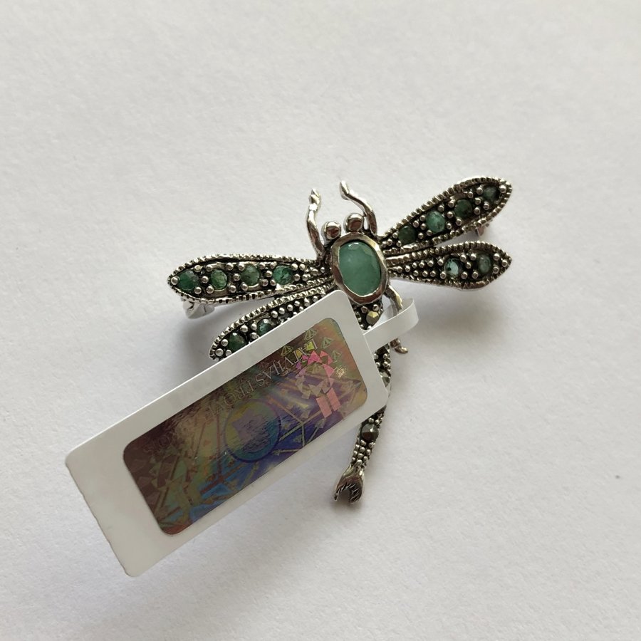 Dragonfly Brooch with Emerald Libelula Esmeralda