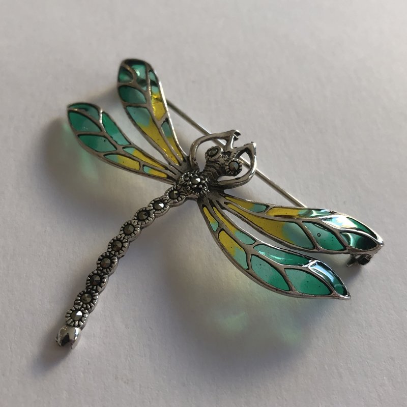 Stained Glass Dragonfly Brooch Libelula Menta