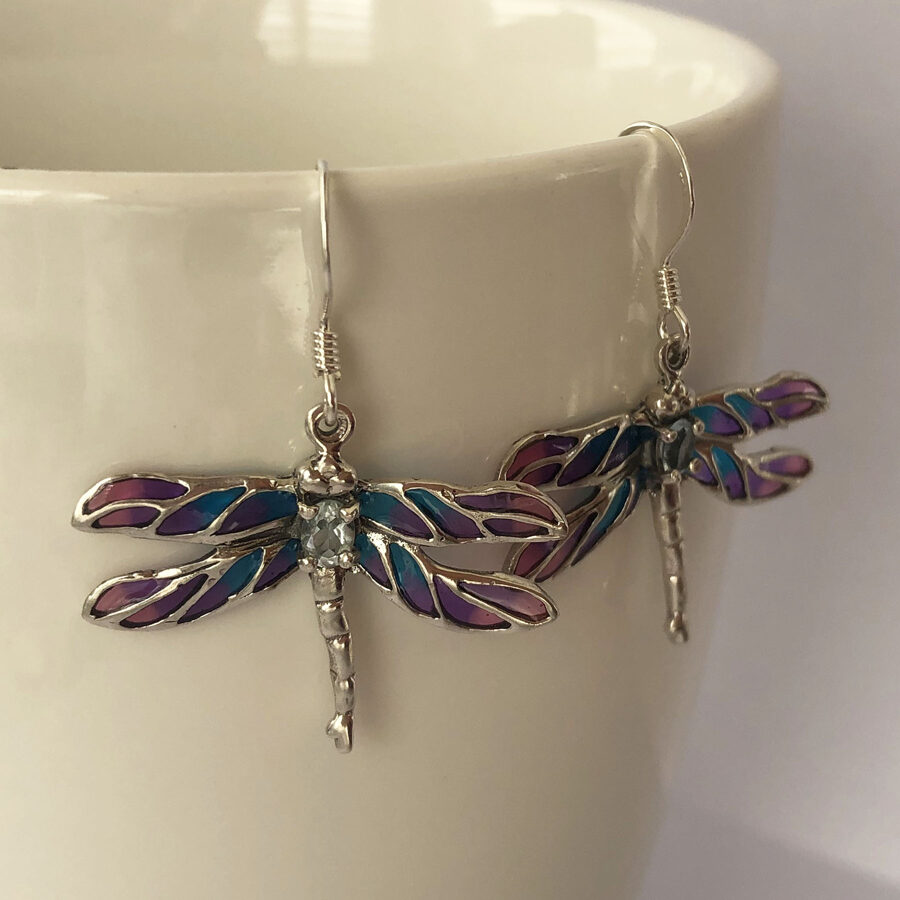 Dragonfly Earrings Libelula Azul Morado