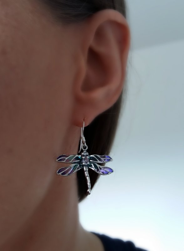 Vitrāžu spāres auskari Libelula Azul Claro