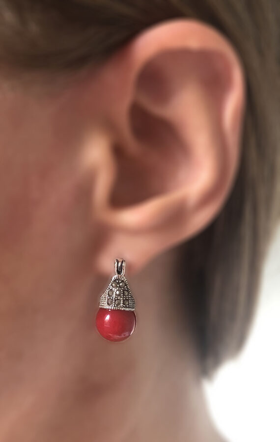 Marcasite Earrings Lady D in Red