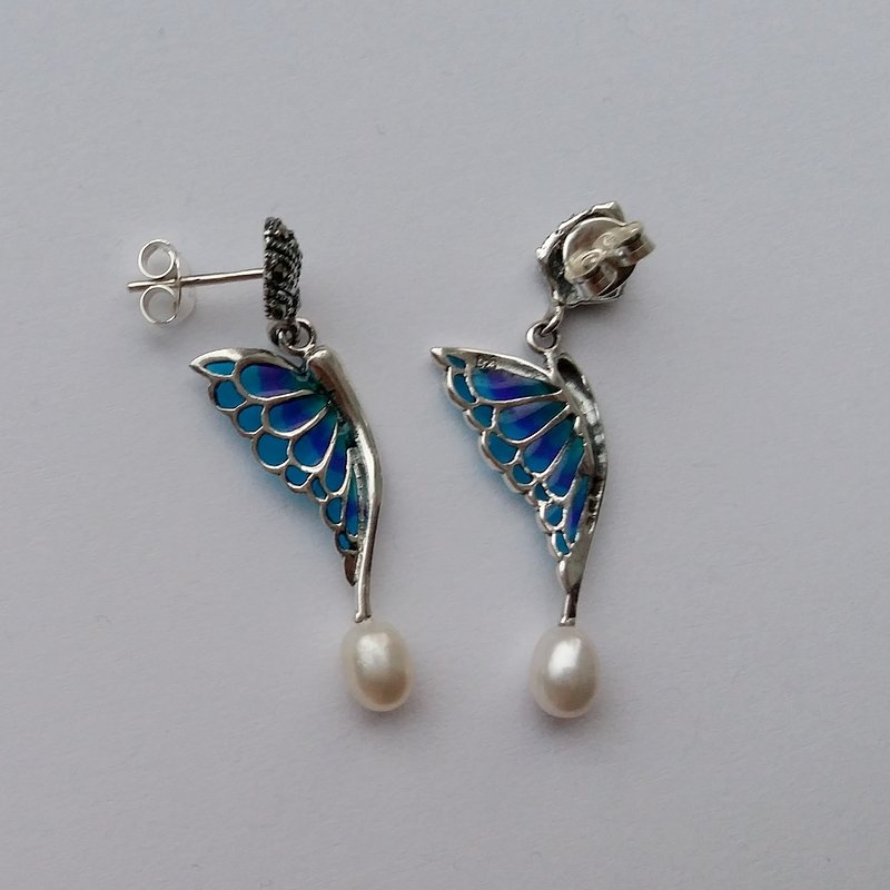 Stained Glass Earrings Alas de Mariposa Azul Intenso