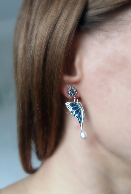 Stained Glass Earrings Alas de Mariposa Azul Intenso