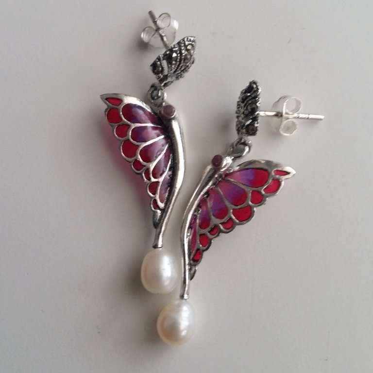 Stained Glass Earrings Alas de Mariposa Rojo