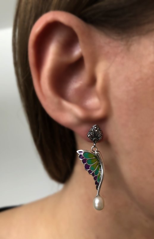 Stained Glass Butterfly Earrings Alas Mariposa Verde Lila