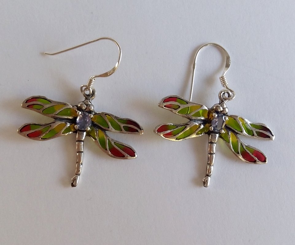 Stained Glass Dragonfly Earrings Libelula Verde