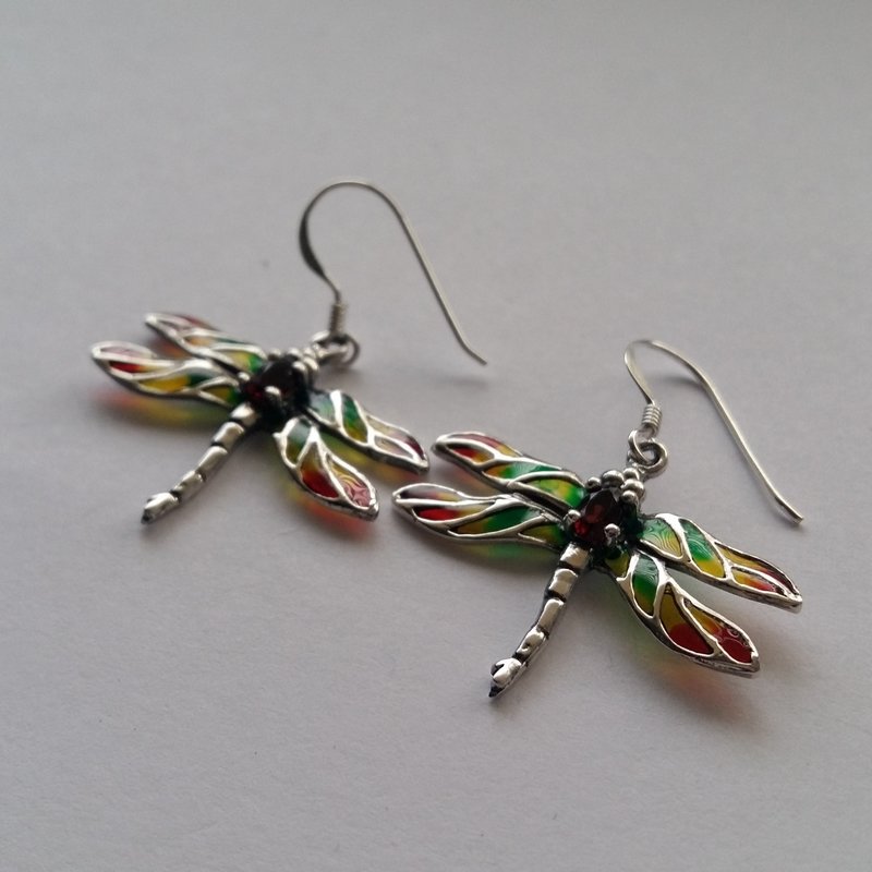 Stained Glass Dragonfly Earrings Libelula Verde