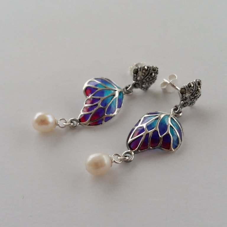 Stained Glass Earrings Mariposa con Perla