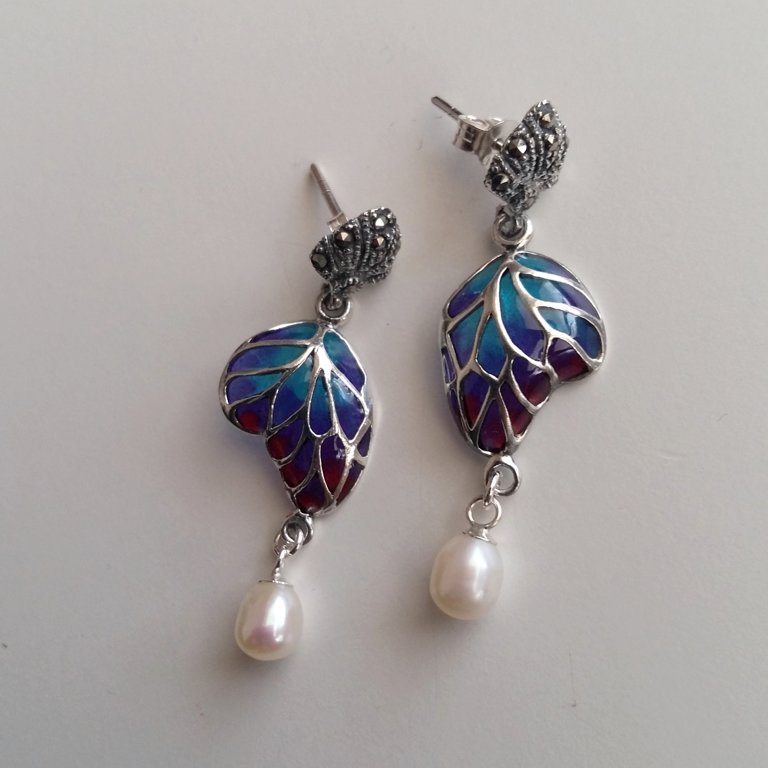 Stained Glass Earrings Mariposa con Perla