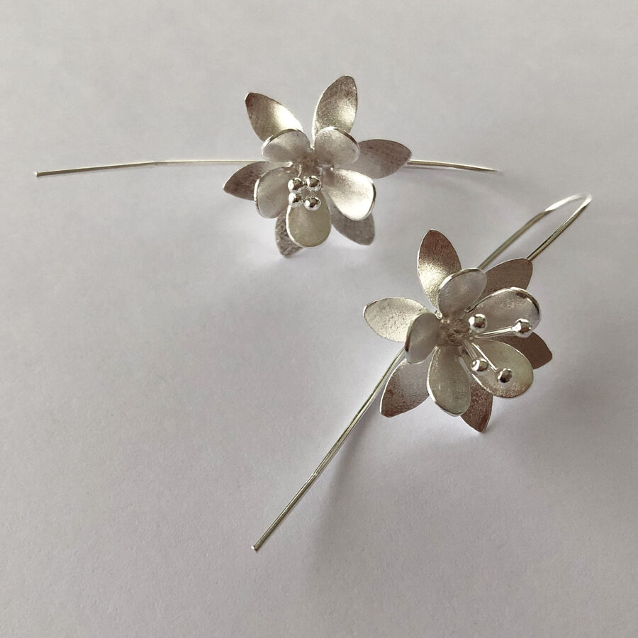 Frosted Silver Earrings Flor Helada