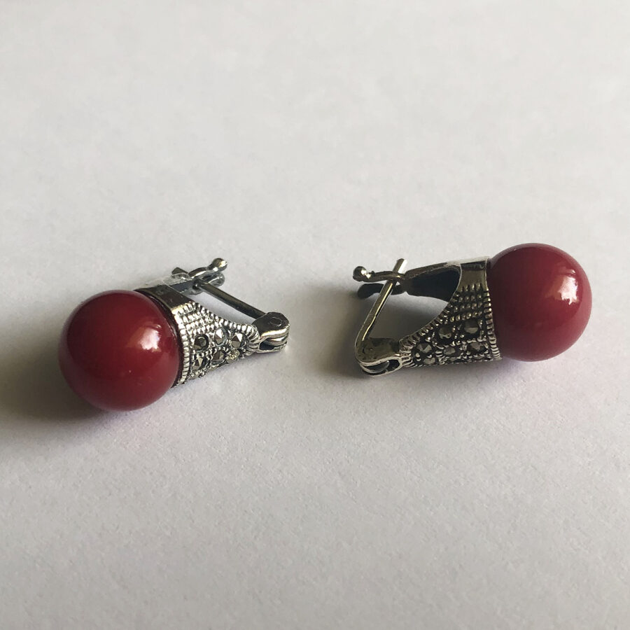 Marcasite Earrings Lady D in Red