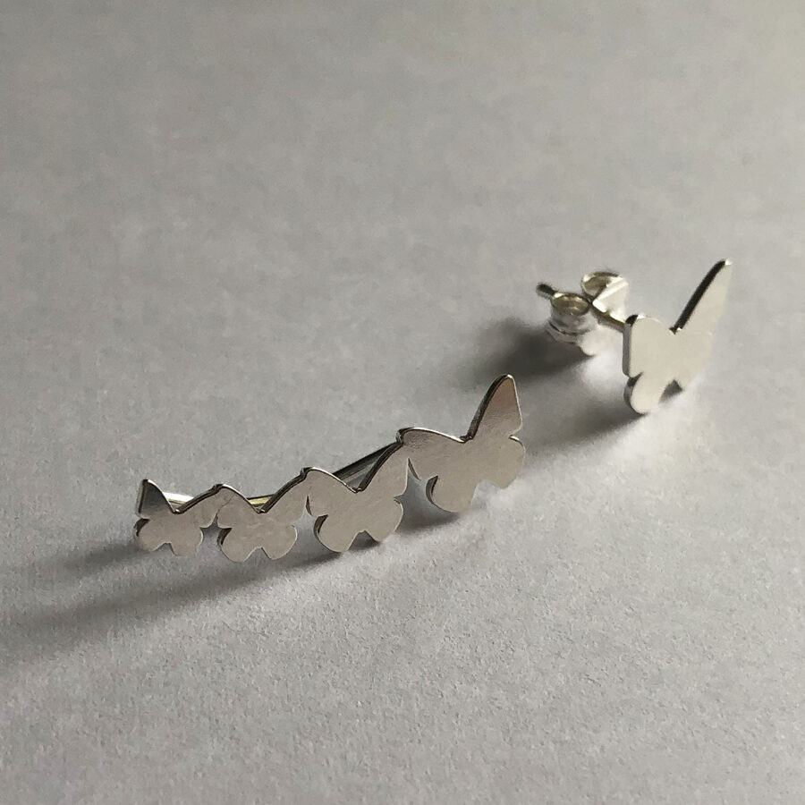 Silver Climber Earrings Trepador Mariposa 