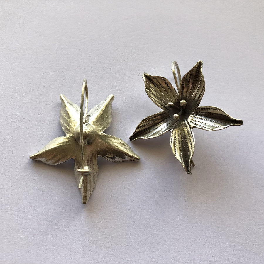 Silver Flower Earrings Flor de Felicidad II 