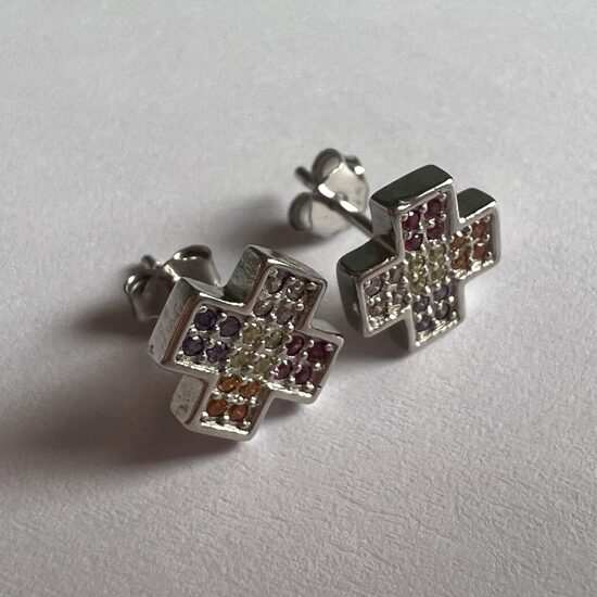 Sterling Silver Earrings with Zircon Cruz de Colores