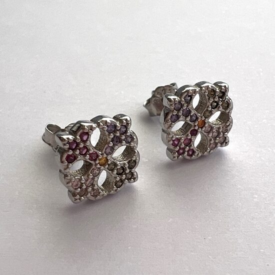 Silver Earrings with Zircon Flor de Colores