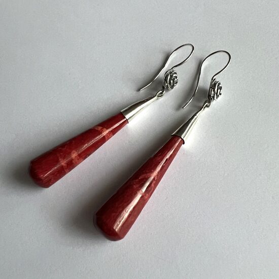 Sudraba auskari ar koralli Coral con Rosa