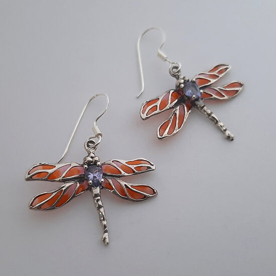 Dragonfly Earrings Libelula Anaranjada 