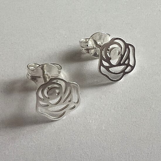 Silver Rose Stud Earrings Rosa de MOSA