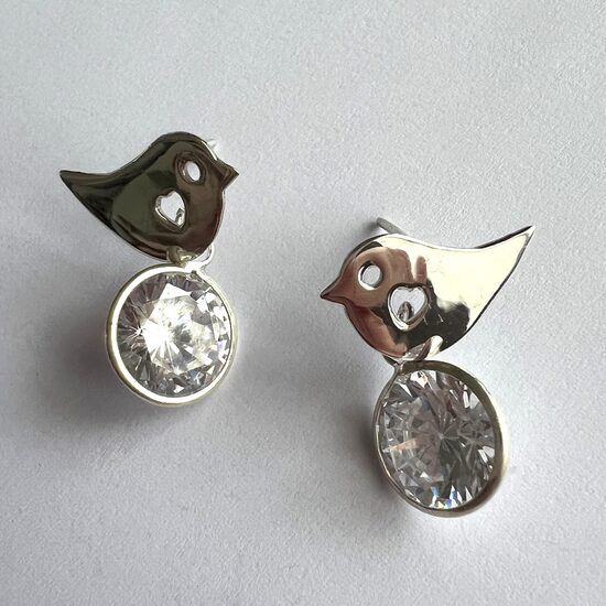 Silver Bird Earrings Pajaritos Zircon
