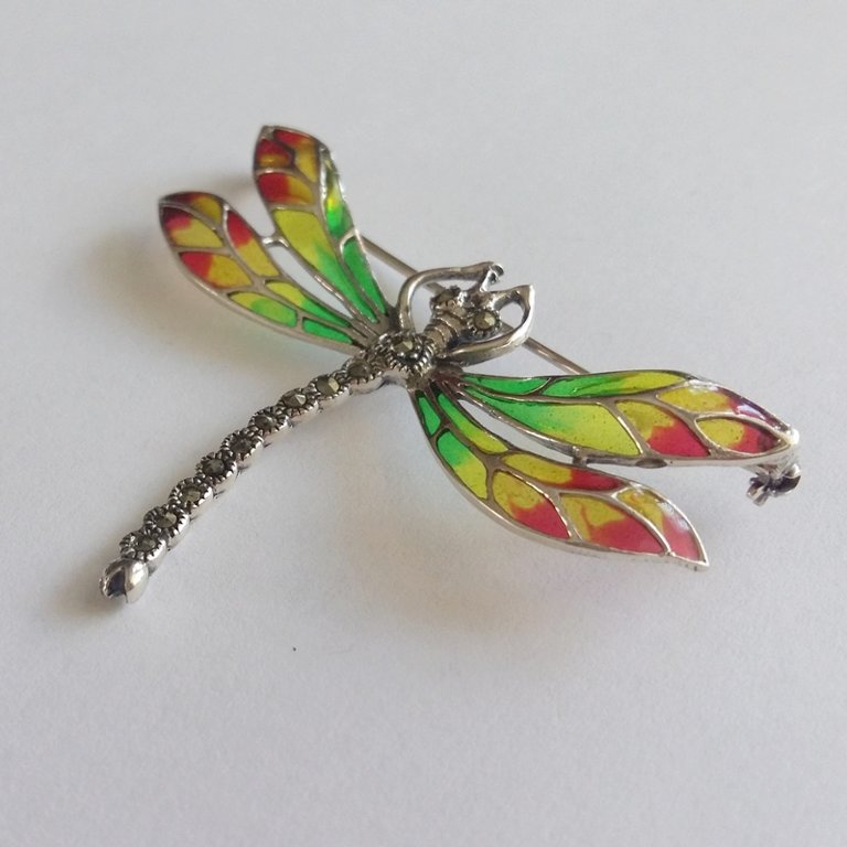 Stained Glass Dragonfly Brooch Libelula Verde