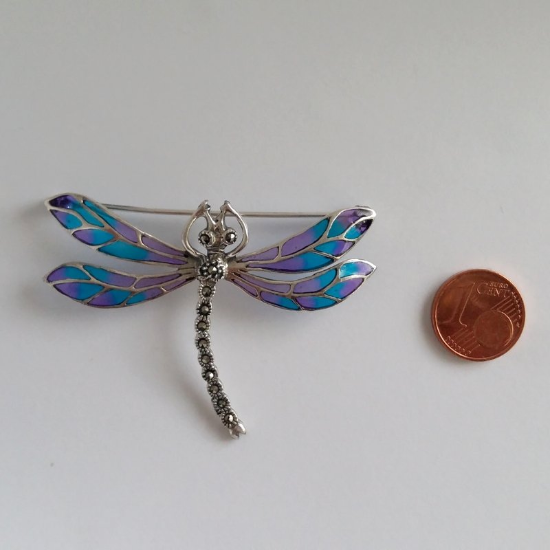 Stained Glass Dragonfly Brooch Libelula Azul Violeta