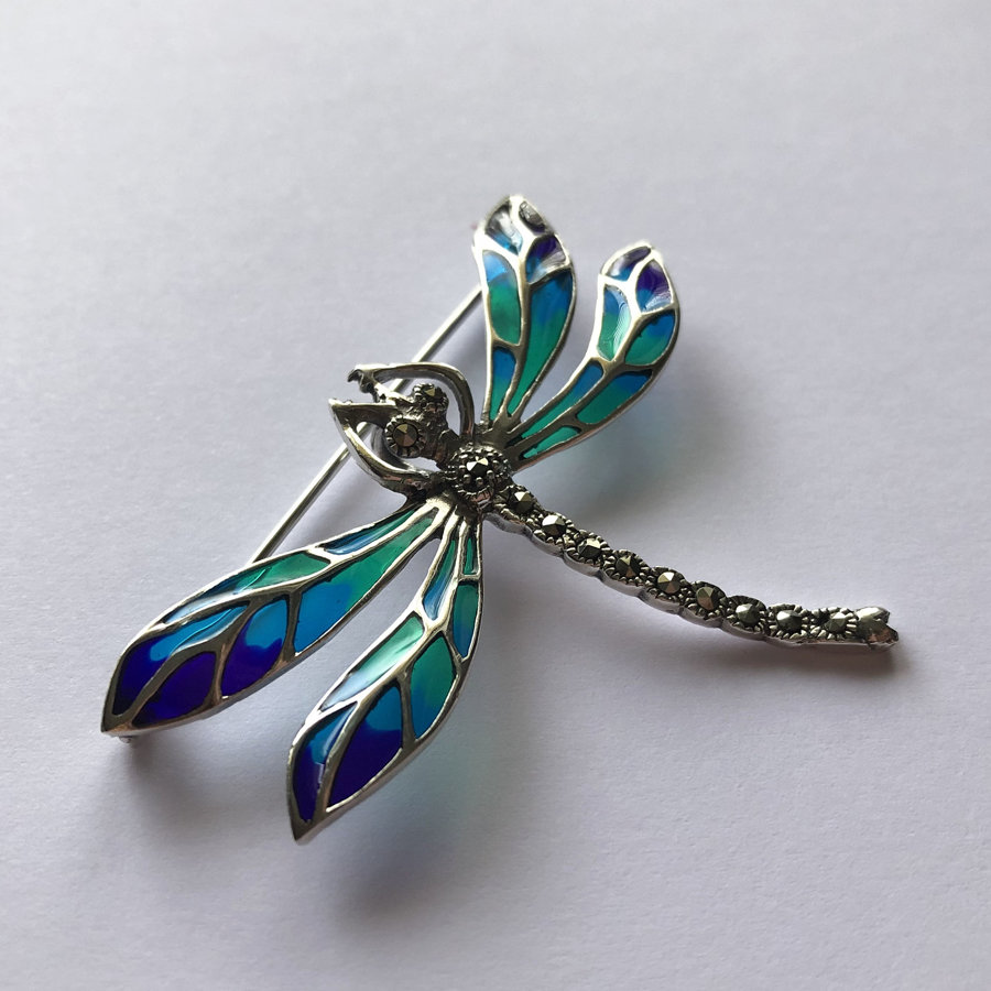  Dragonfly Brooch Libelula Azul Marino