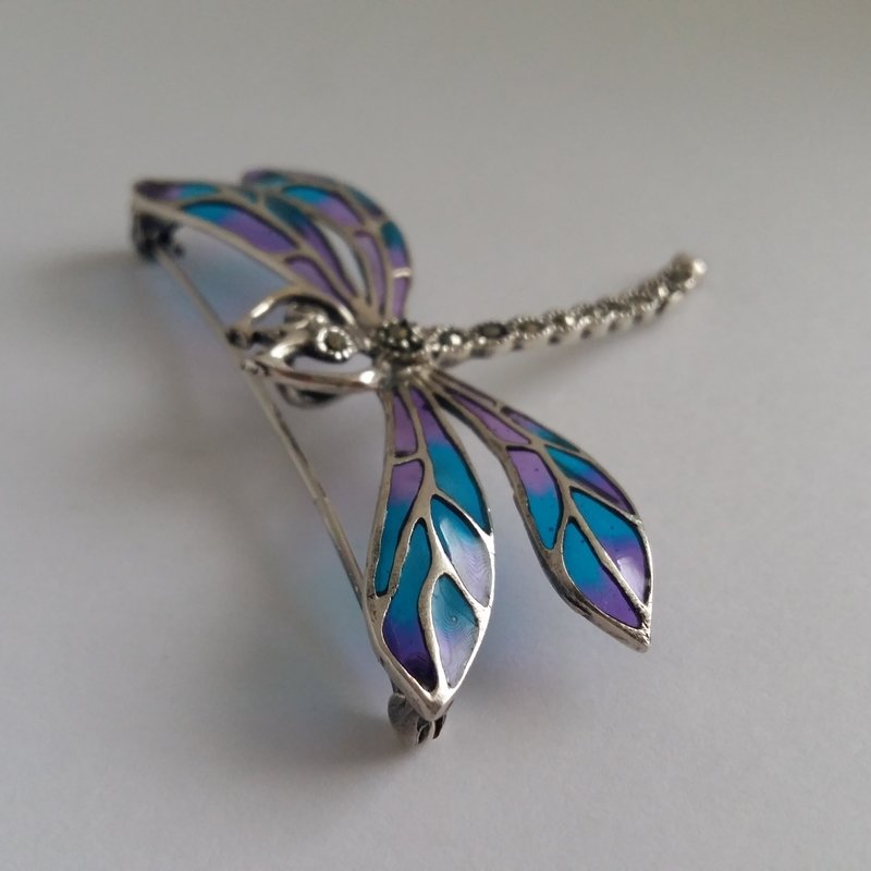 Stained Glass Dragonfly Brooch Libelula Azul Violeta