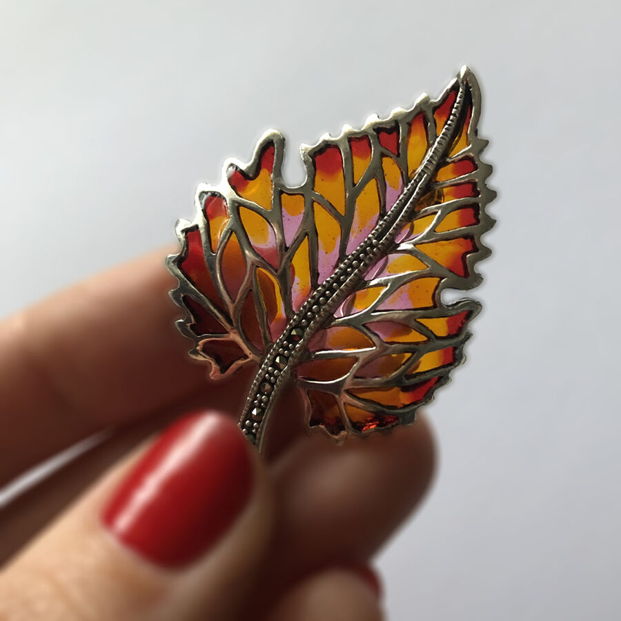 Stained Glass Leaf Brooch Hoja 