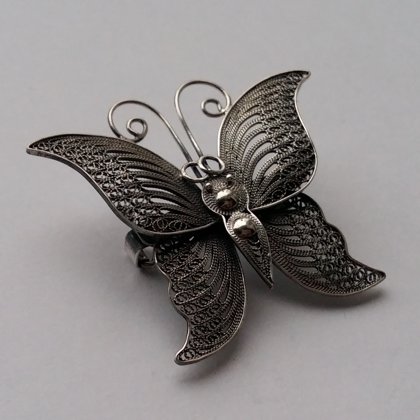 Sterling Silver Butterfly Brooch Mariposa Dark