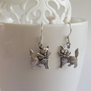 Silver Cat Earrings Gatos